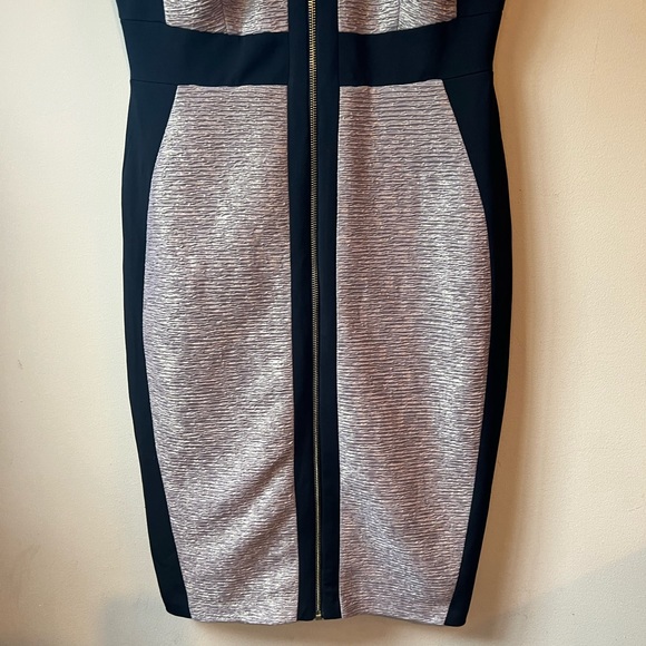 JAX Sheath Gold/Black Bodycon Dress SZ 6 Medium Short Sleeve Full Front Zipper - Picture 9 of 16